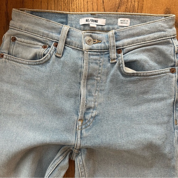 RE/DONE Jeans 90s High Rise Ankle Crop Raw Hem Button Fly Light Wash 25 - Picture 7 of 16